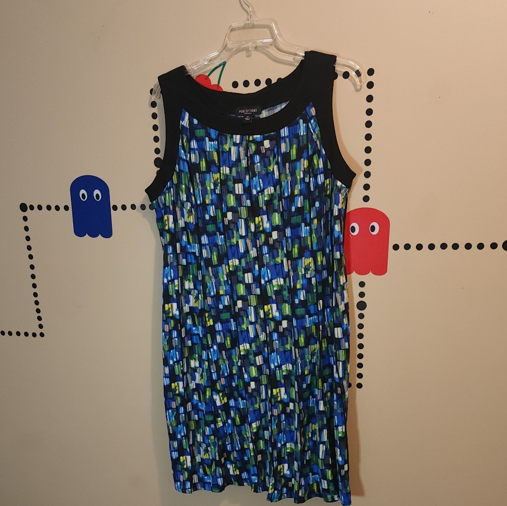 Perceptions Women's Dress in Blue,Green,  and Black 2X